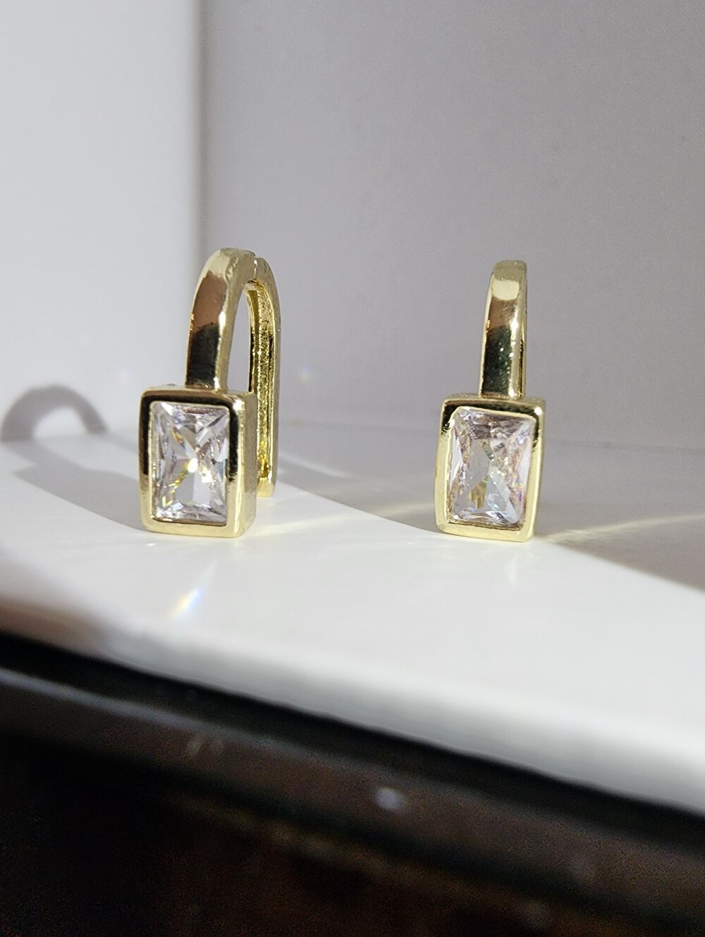 Silver Radiant Rectangular Cubic Zirconia Huggie Hoop Earrings